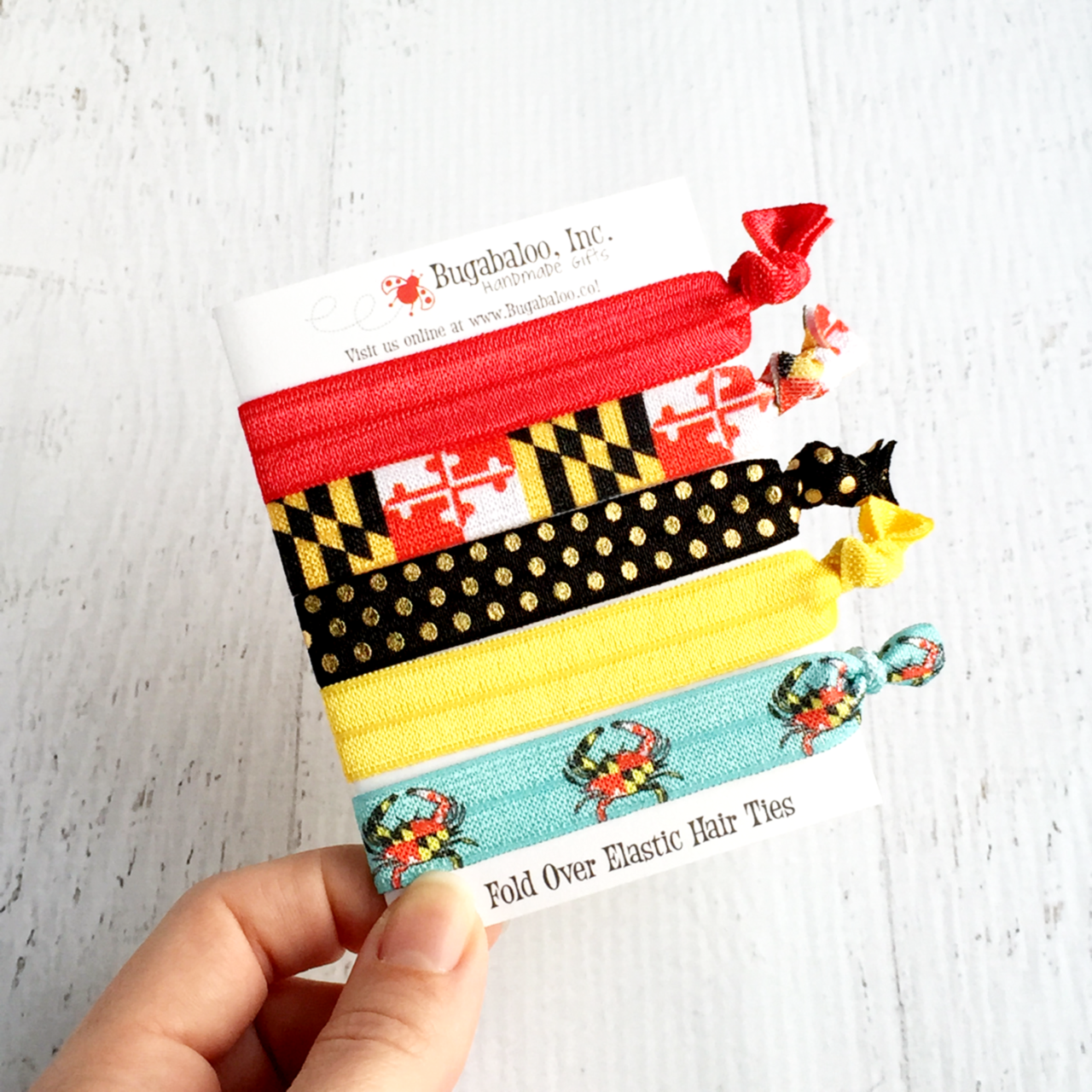 FOE No Crease Hair Ties - Maryland Flag , Crabs, and Dots