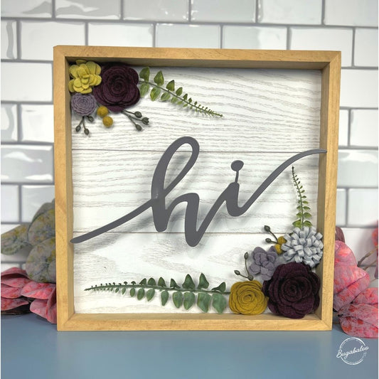 Bugabaloo.co Hi Fall Colors Wall Garden Wall Decor Wood Sign with Wool Felt Flowers