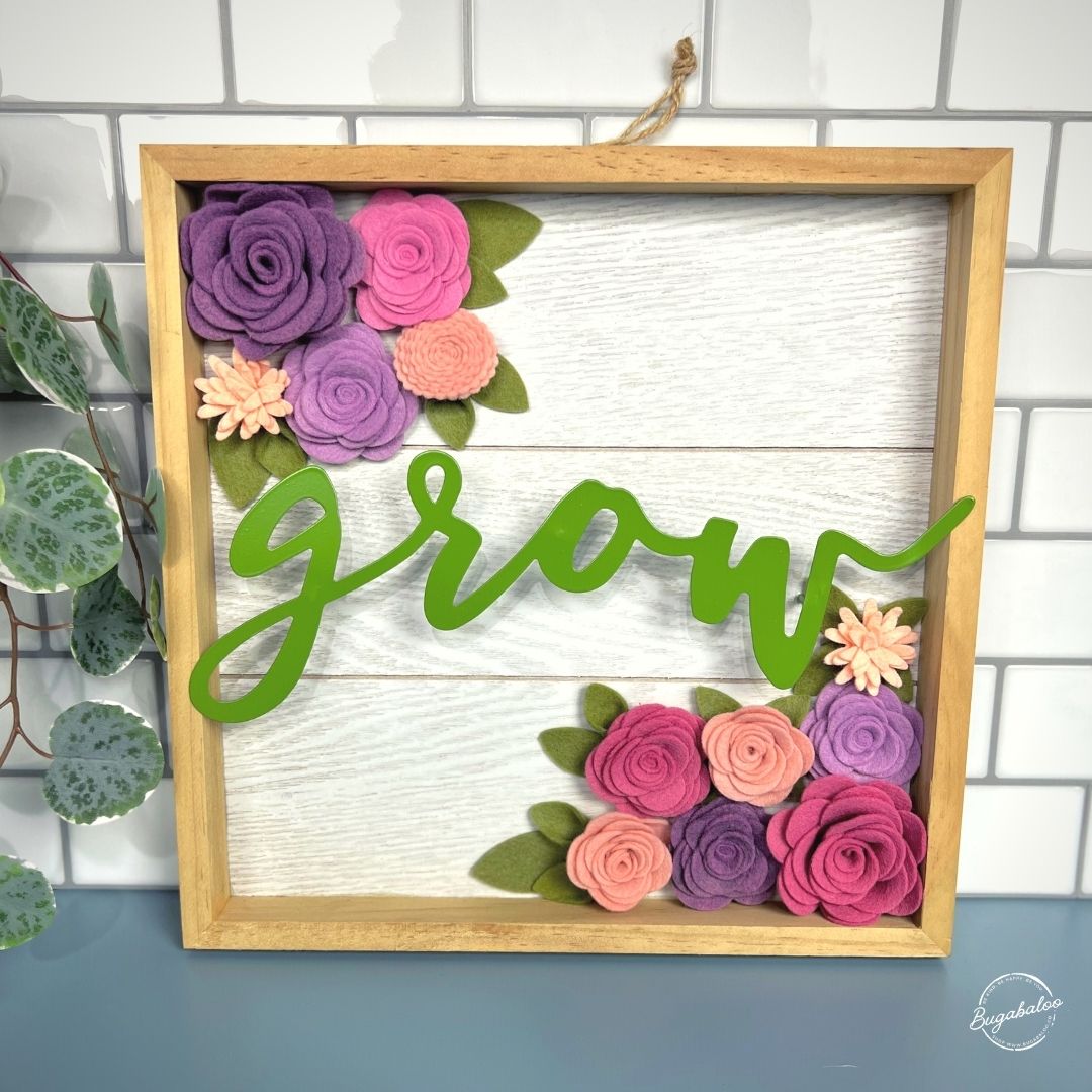 Bugabaloo.co Grow Wall Garden Spring Wall Decor Wood Sign with Wool Felt Flowers