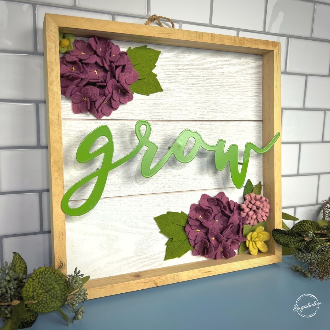 Bugabaloo.co Grow Hydrangea Wall Garden Spring Wall Decor Wood Sign with Wool Felt Flowers