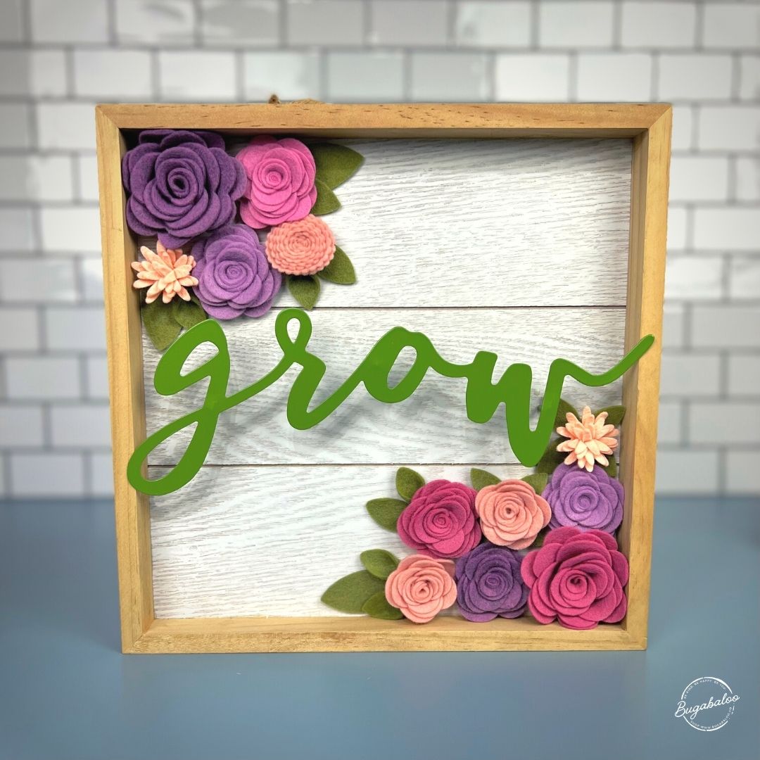 Grow Wall Garden Spring Wall Decor Wood Sign with Wool Felt Flowers