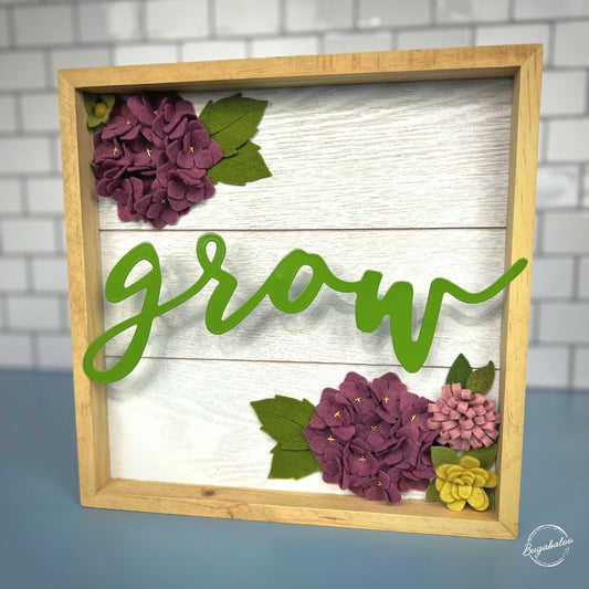 Bugabaloo.co Grow Hydrangea Wall Garden Spring Wall Decor Wood Sign with Wool Felt Flowers