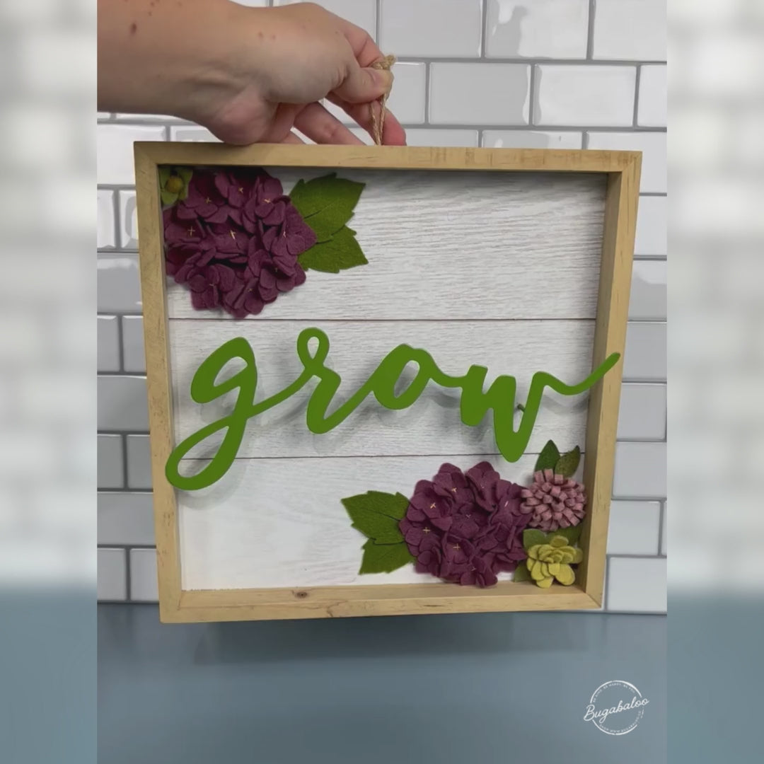 Bugabaloo.co Grow Hydrangea Wall Garden Spring Wall Decor Wood Sign with Wool Felt Flowers Video