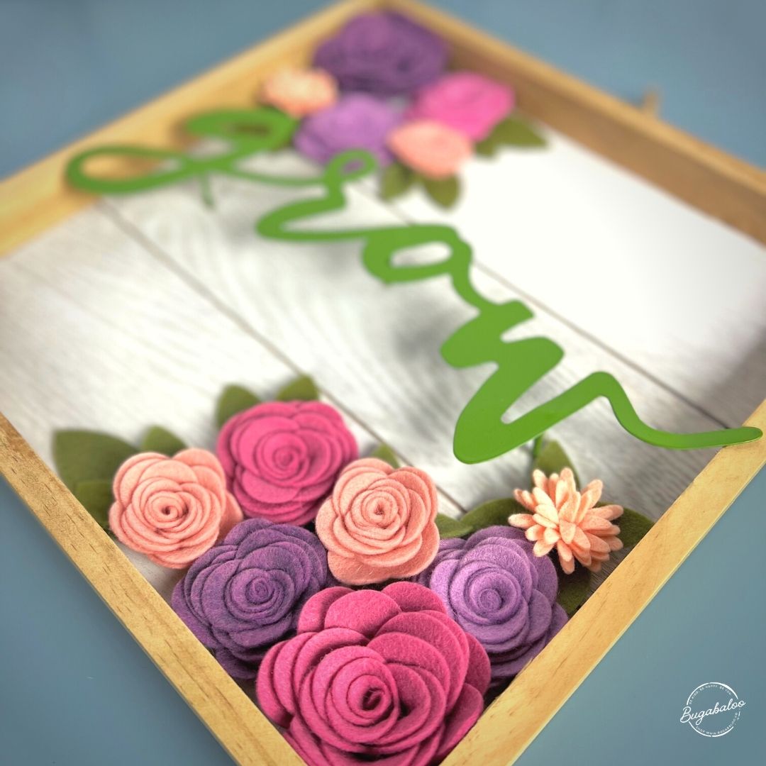 Bugabaloo.co Grow Wall Garden Spring Wall Decor Wood Sign with Wool Felt Flowers