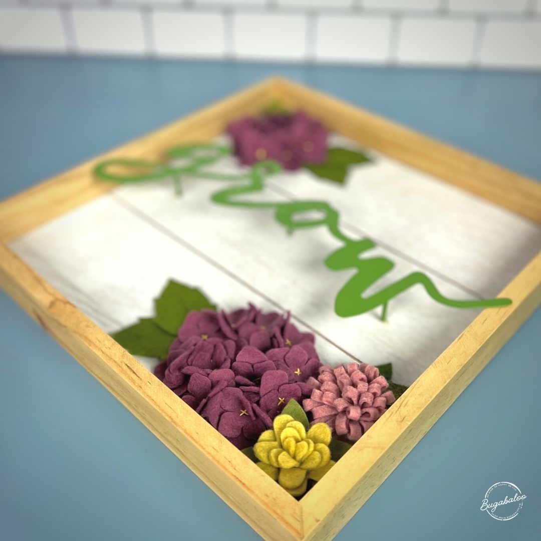 Bugabaloo.co Grow Hydrangea Wall Garden Spring Wall Decor Wood Sign with Wool Felt Flowers