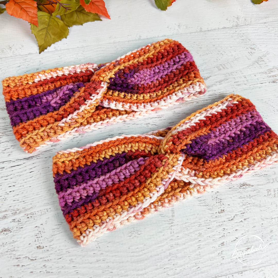 Fall Spirit Orange and Purple Crochet Knit Winter Twisted Headband Ear Warmer