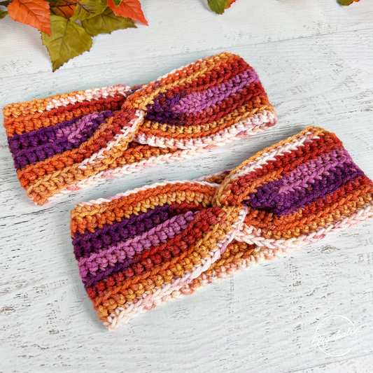 Fall Spirit Orange and Purple Crochet Knit Winter Twisted Headband Ear Warmer