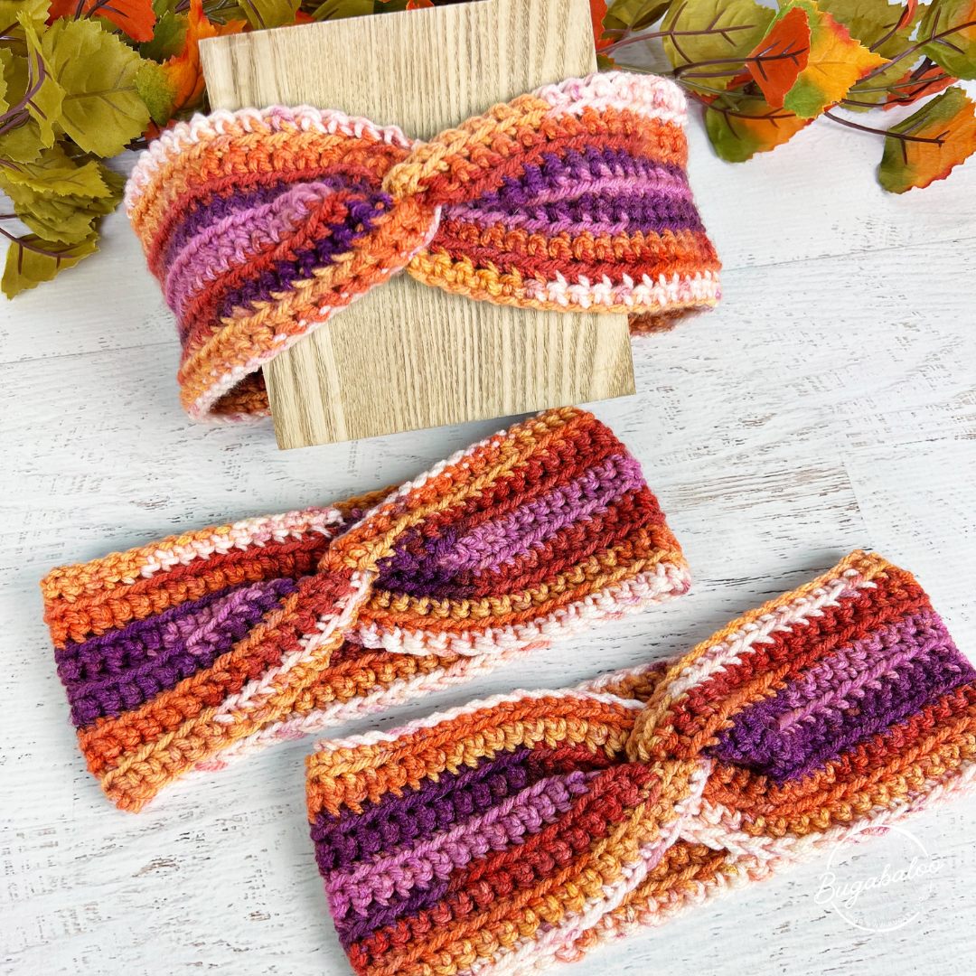 Fall Spirit Orange and Purple Crochet Knit Winter Twisted Headband Ear Warmer