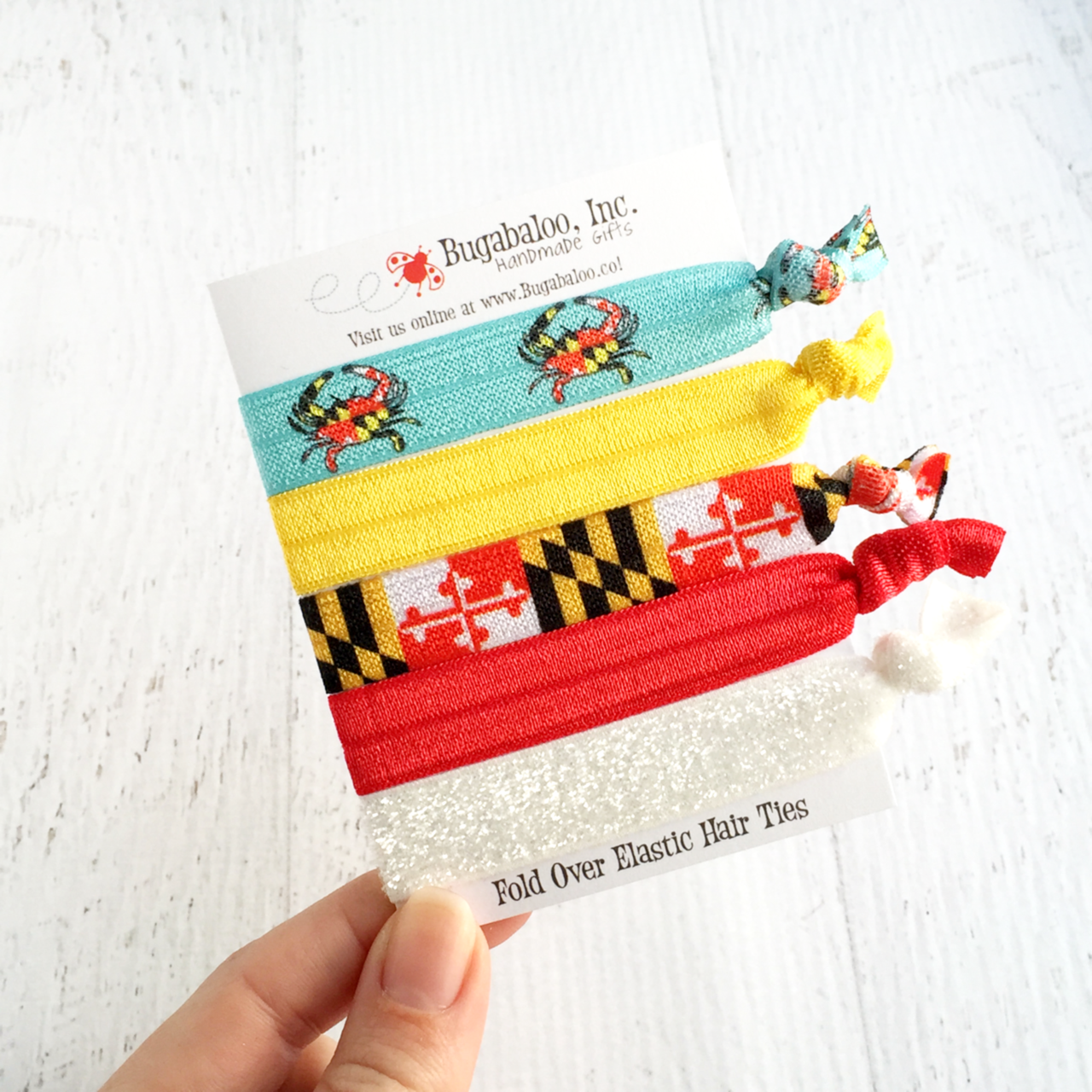 FOE No Crease Hair Ties - Maryland Flag, Crabs, and Glitter