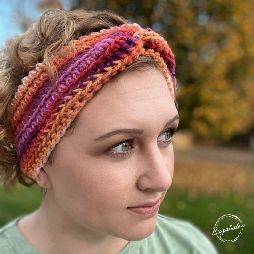 Fall Spirit Orange and Purple Crochet Knit Winter Twisted Headband Ear Warmer