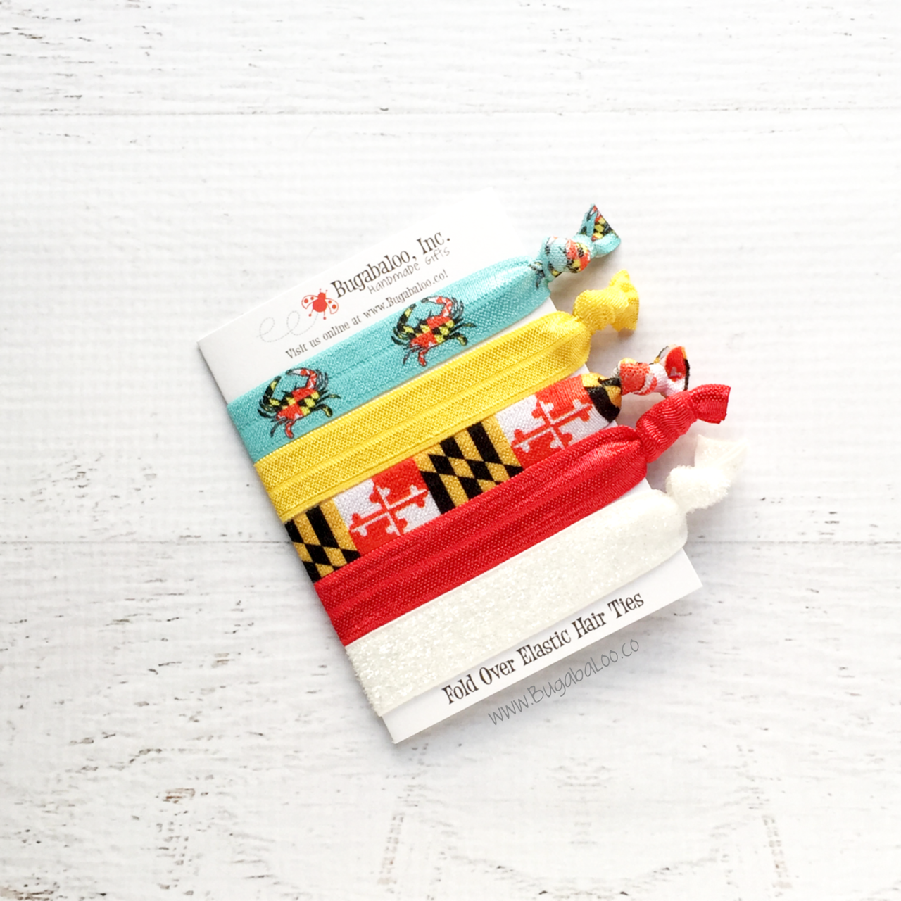 FOE No Crease Hair Ties - Maryland Flag, Crabs, and Glitter