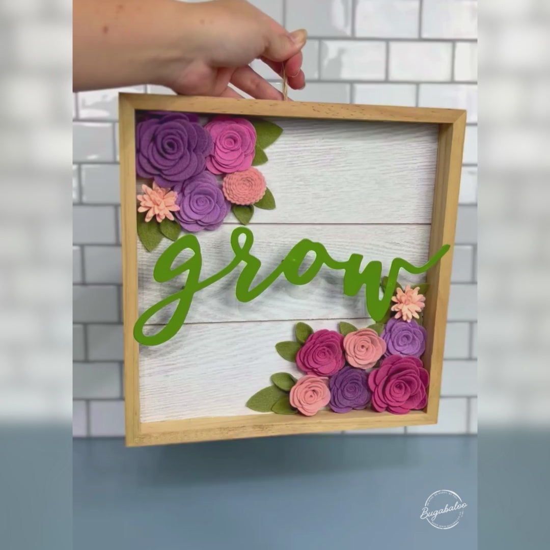 Bugabaloo.co Grow Wall Garden Spring Wall Decor Wood Sign with Wool Felt Flowers Video