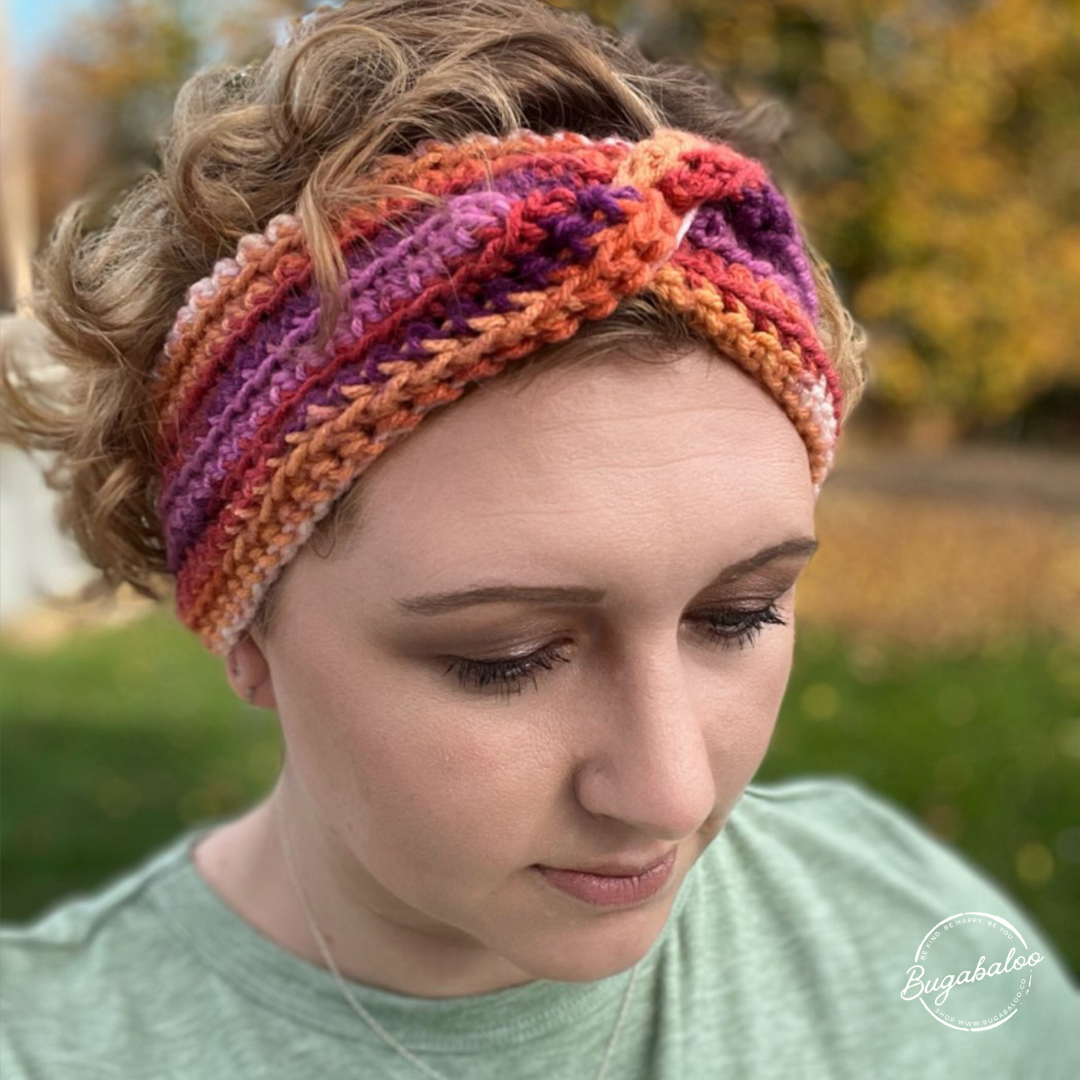 Fall Spirit Orange and Purple Crochet Knit Winter Twisted Headband Ear Warmer