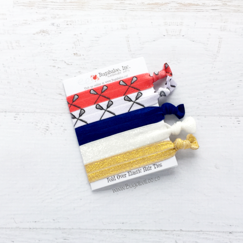FOE Hair Ties - USA Lacrosse Red White and Blue with Gold