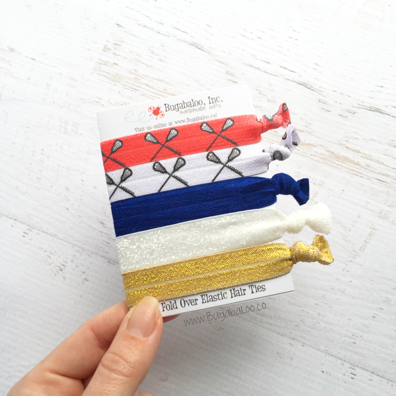 FOE Hair Ties - USA Lacrosse Red White and Blue with Gold