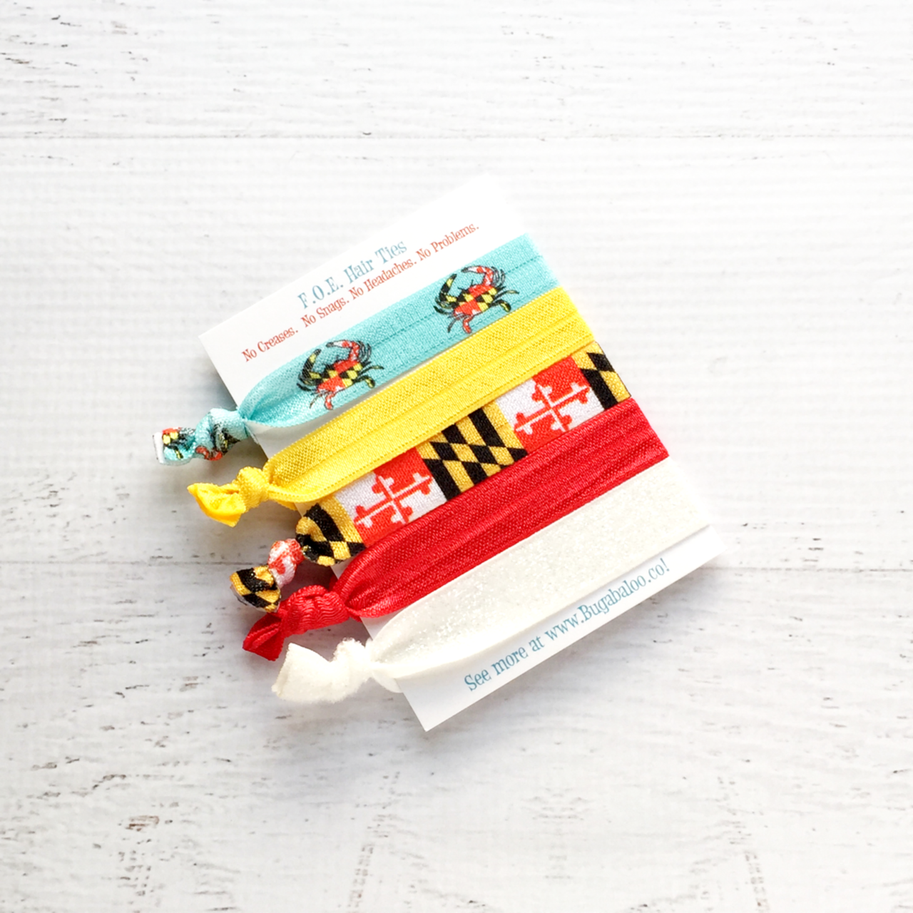 FOE No Crease Hair Ties - Maryland Flag, Crabs, and Glitter