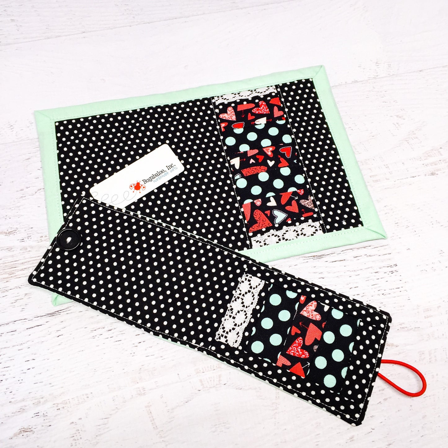 Mug Rug and Mug Cozy Gift Set - Valentine's Day Hearts and Polka Dots