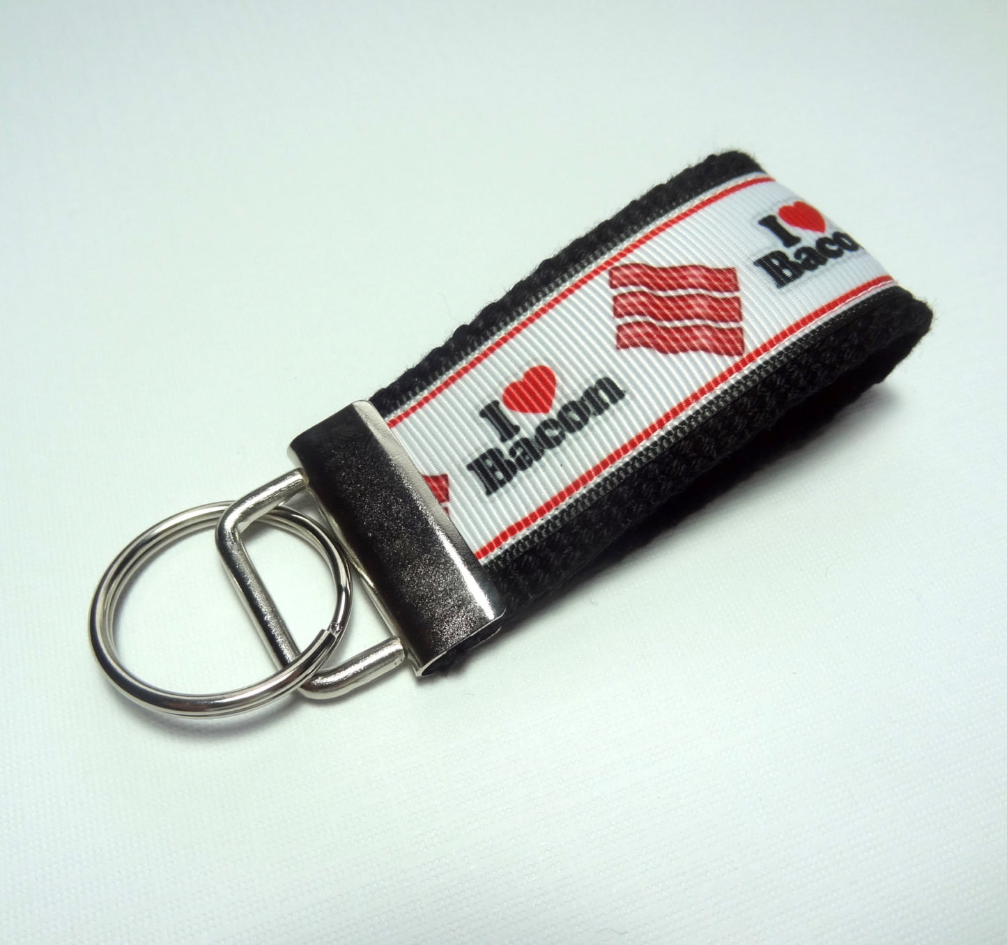 Key Fob (Small): Black and White I Heart Bacon Themed Key Fob Key Chain
