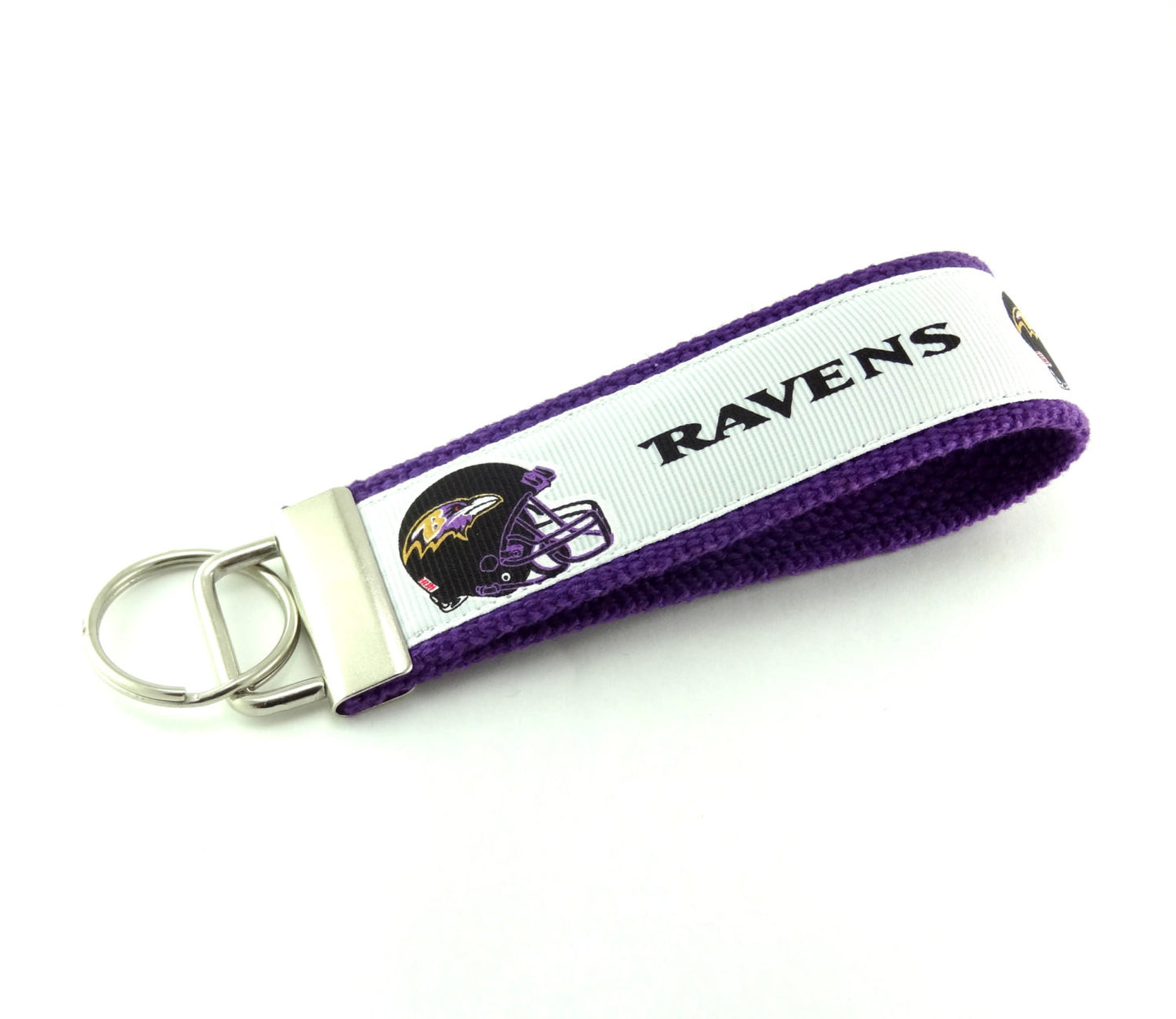 Key Fob (Large): White, Black and Purple Baltimore Ravens Football Themed Key Fob Key Chain