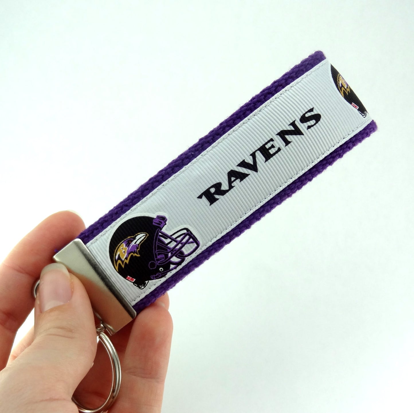 Key Fob (Large): White, Black and Purple Baltimore Ravens Football Themed Key Fob Key Chain