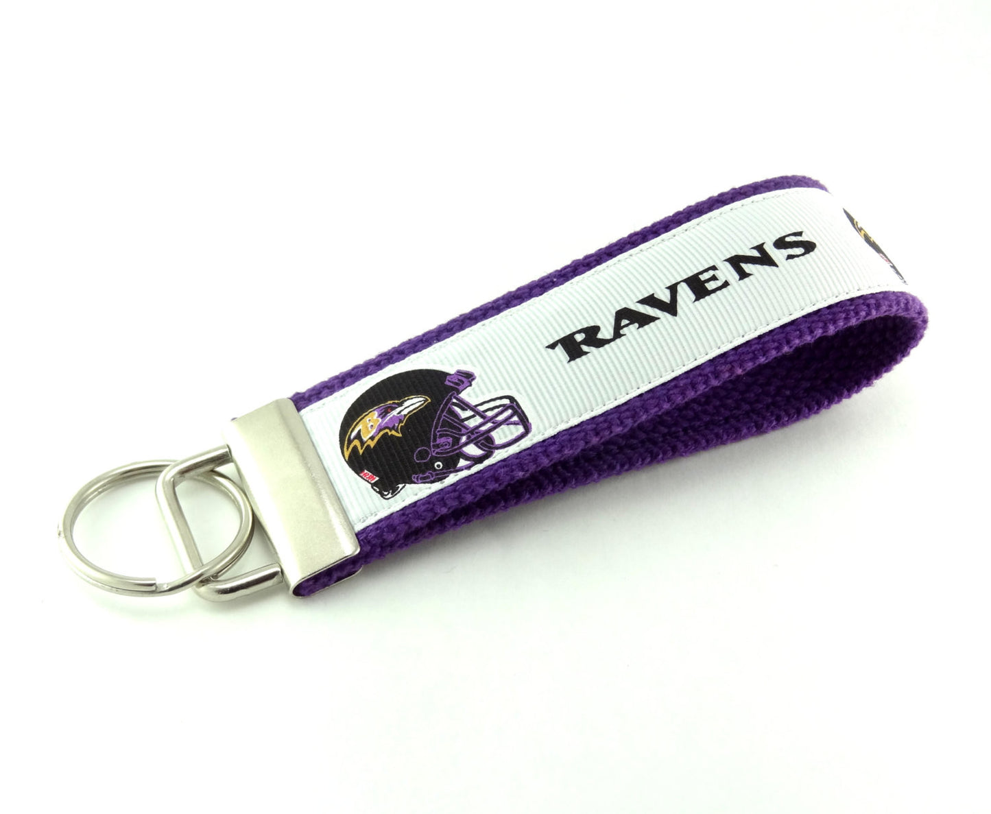 Key Fob (Large): White, Black and Purple Baltimore Ravens Football Themed Key Fob Key Chain