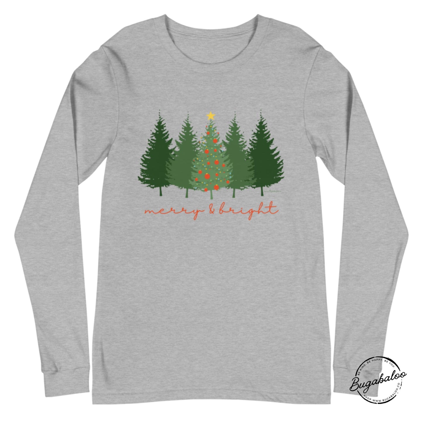 Merry and Bright Christmas Tree Unisex Long Sleeve Tee