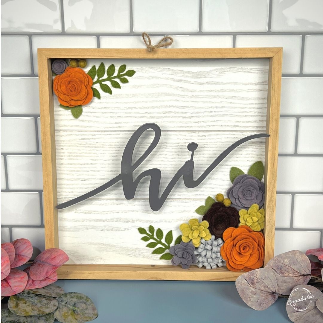 Hi Fall Colors Wall Decor Wood Sign with Wool Felt Flowers