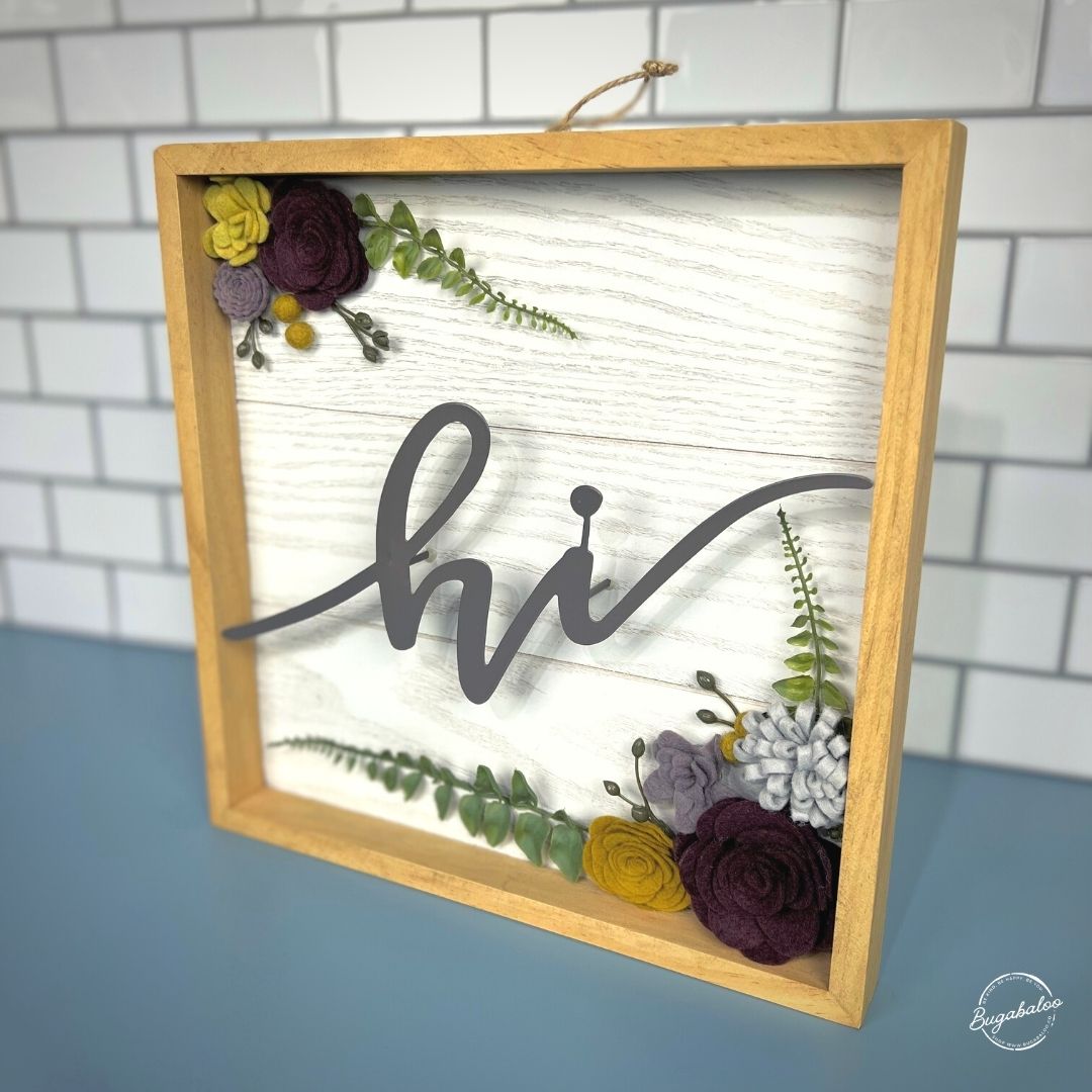 Bugabaloo.co Hi Fall Colors Wall Garden Wall Decor Wood Sign with Wool Felt Flowers