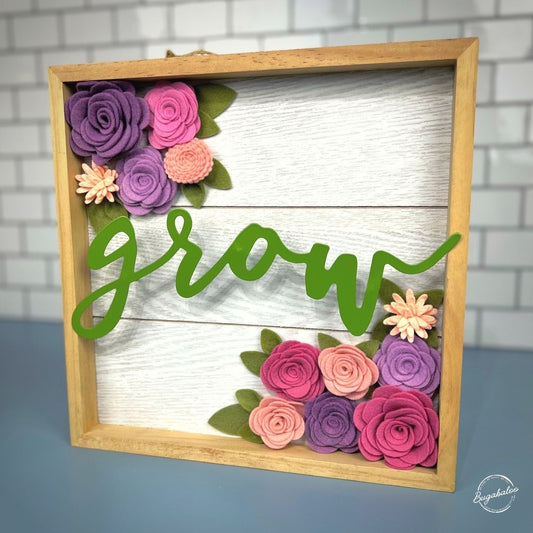 Bugabaloo.co Grow Wall Garden Spring Wall Decor Wood Sign with Wool Felt Flowers