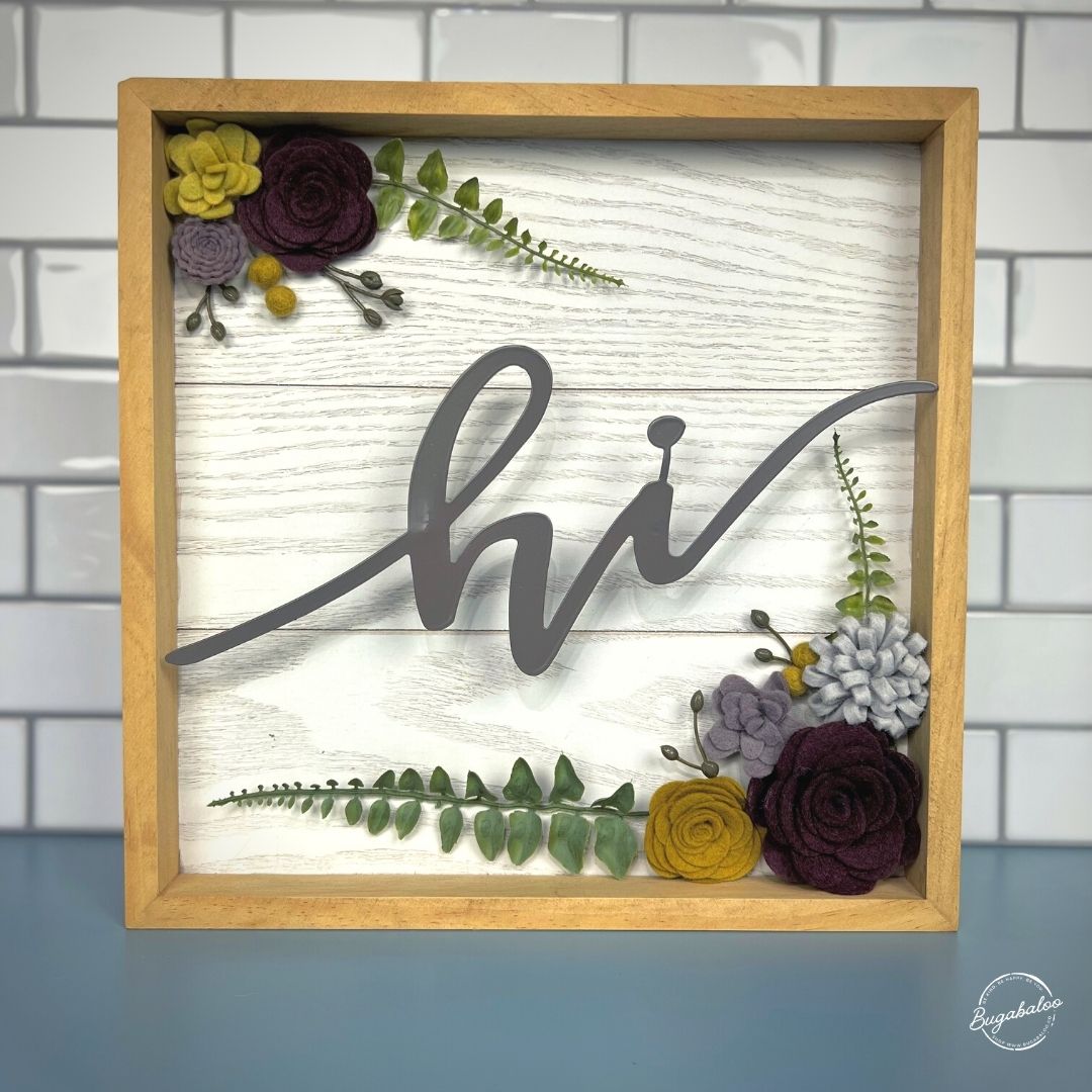 Bugabaloo.co Hi Fall Colors Wall Garden Wall Decor Wood Sign with Wool Felt Flowers