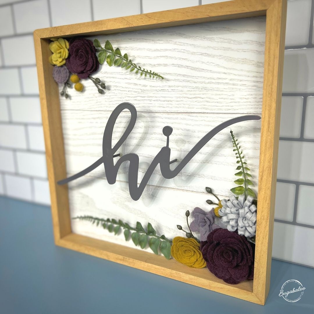 Bugabaloo.co Hi Fall Colors Wall Garden Wall Decor Wood Sign with Wool Felt Flowers