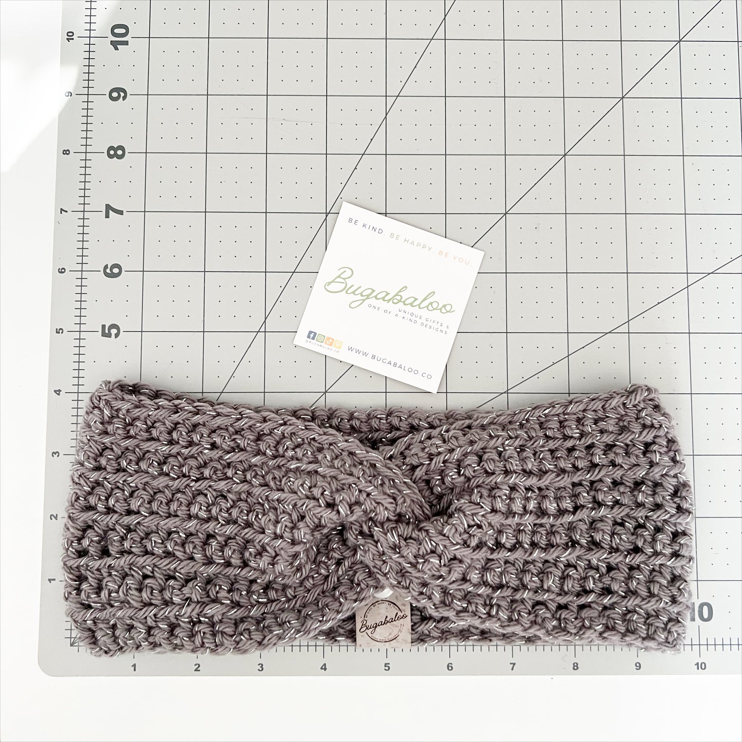 Grey and Silver Sparkle Crochet Knit Winter Twisted Headband Ear Warmer