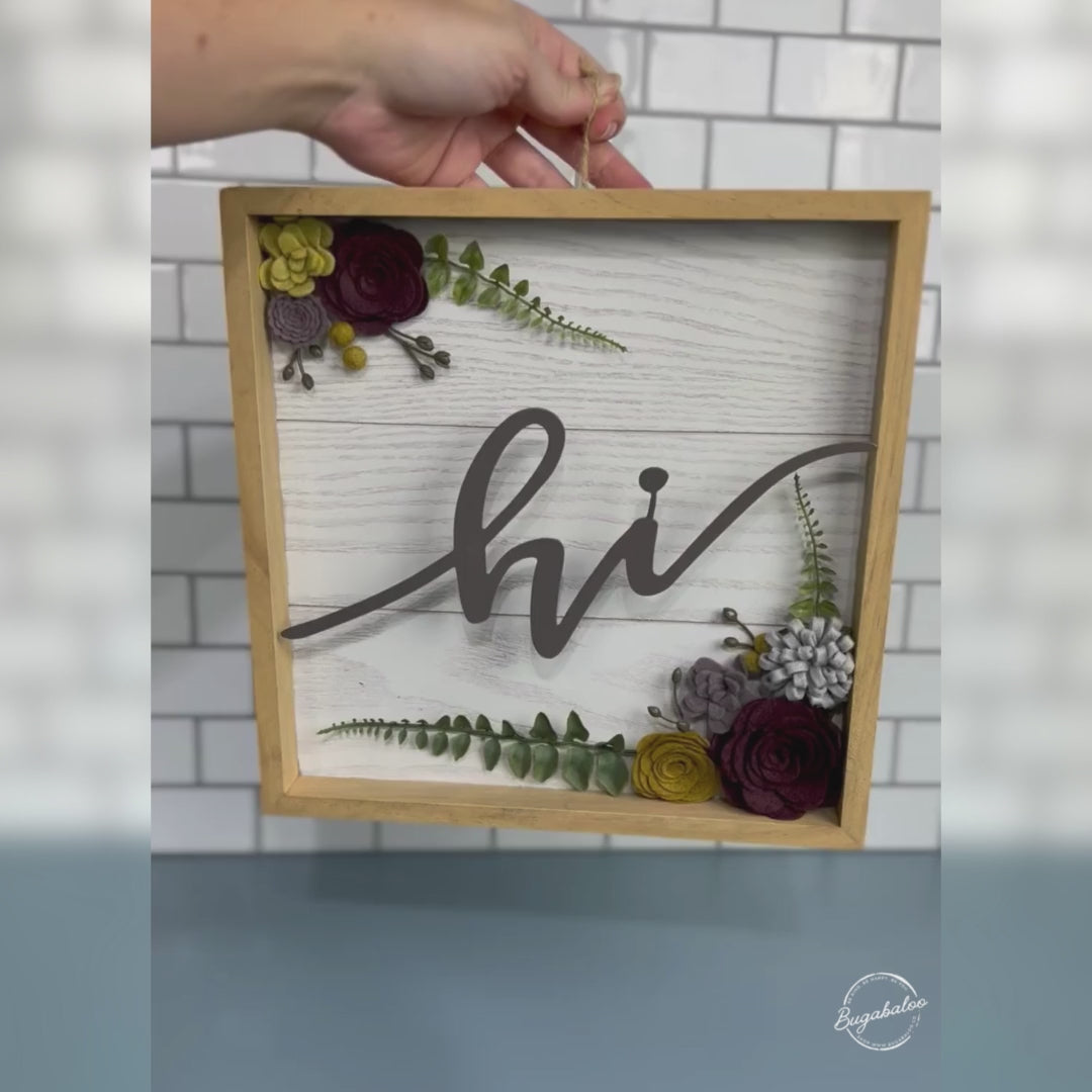 Bugabaloo.co Hi Fall Colors Wall Garden Wall Decor Wood Sign with Wool Felt Flowers Video