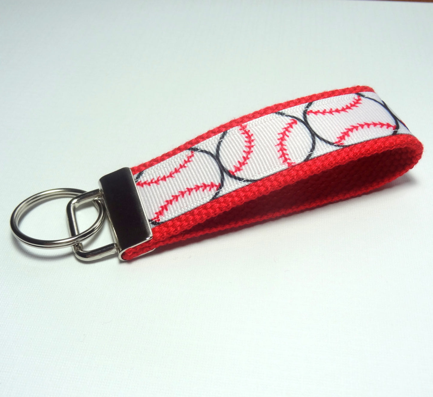 Key Fob (Medium): Red and White Baseball or Softball Themed Key Fob Key Chain