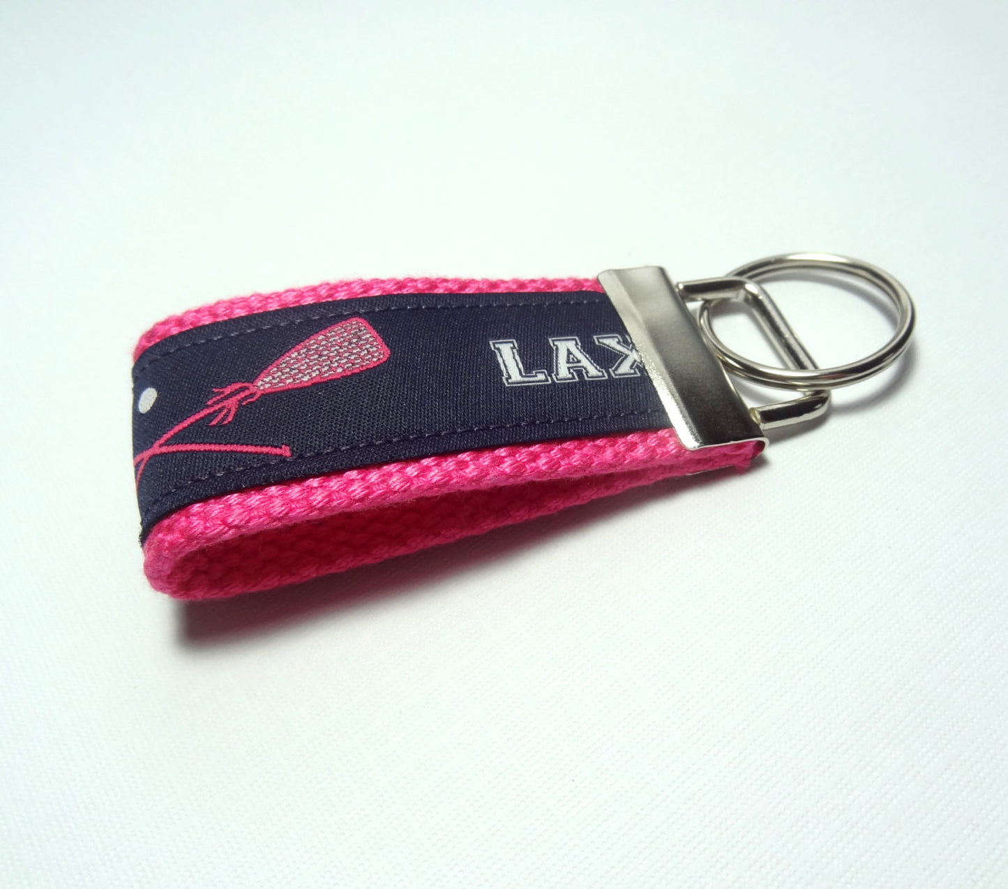 Key Fob (Small): Navy Blue and Pink LAX Lacrosse Themed Key Fob Key Chain