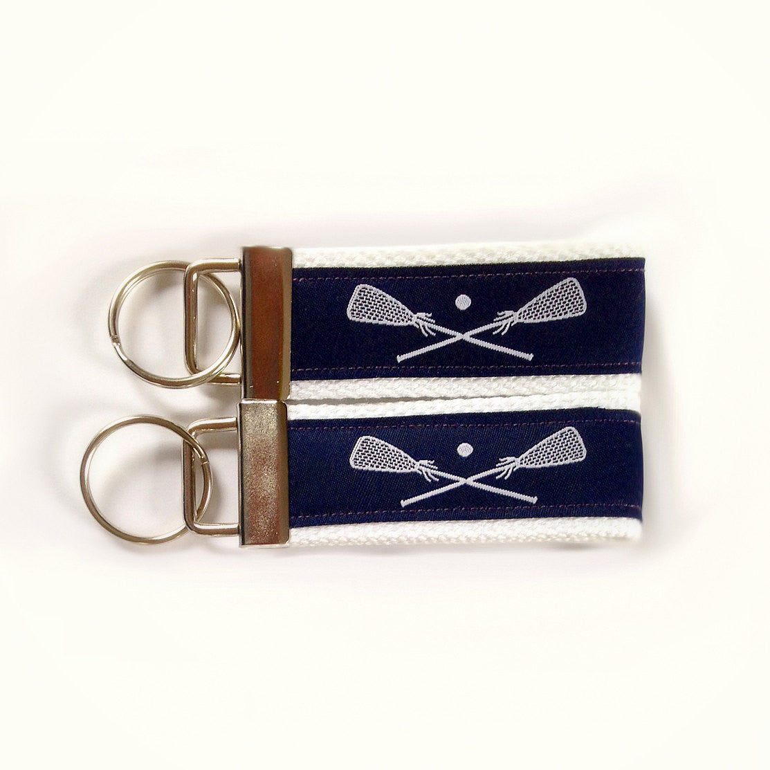 Key Fob (Medium): Navy Blue and White LAX Lacrosse Themed Key Fob Key Chain