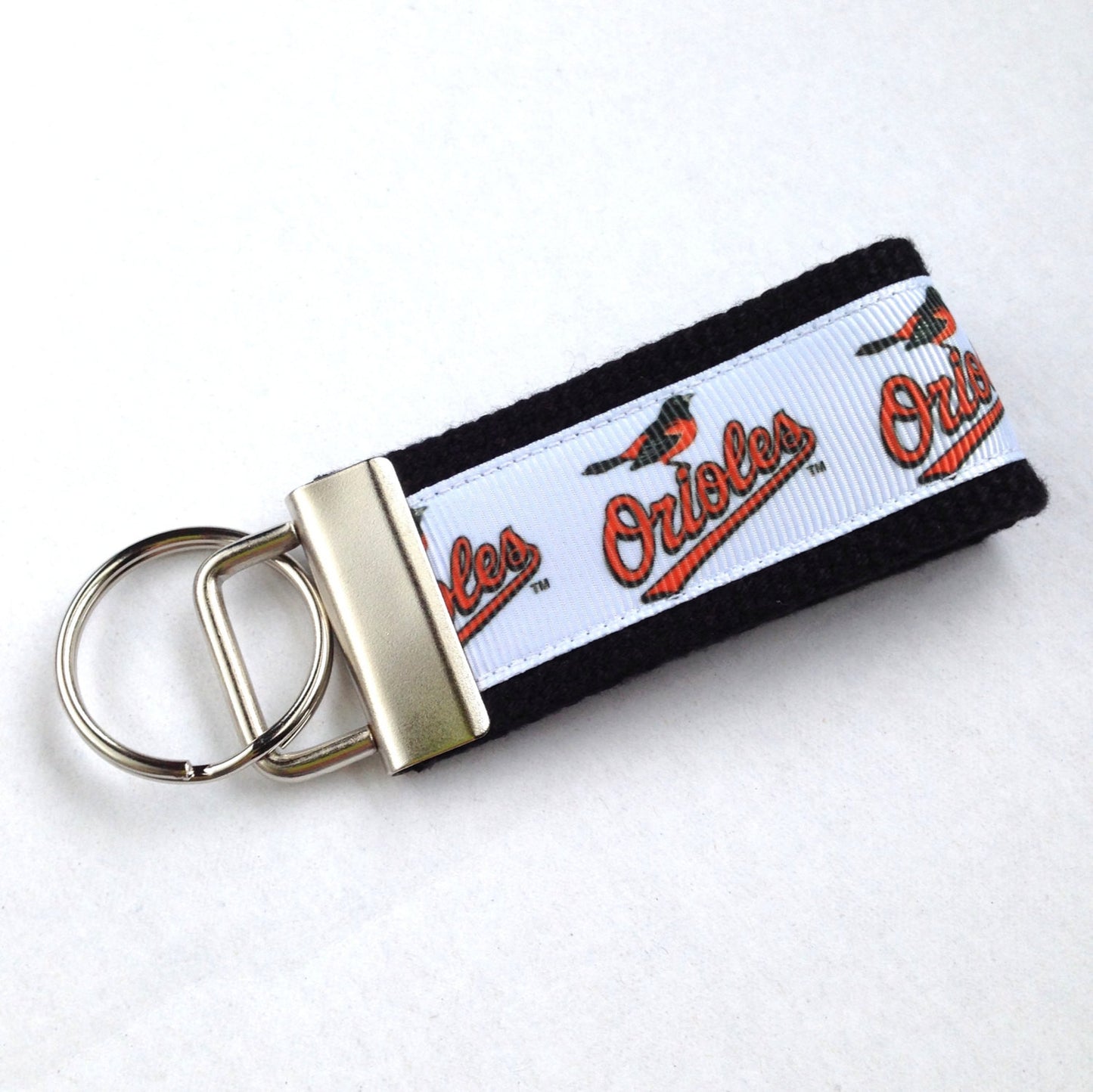 Key Fob (Small): Black, White and Orange Baltimore Orioles Baseball Themed Key Fob Key Chain