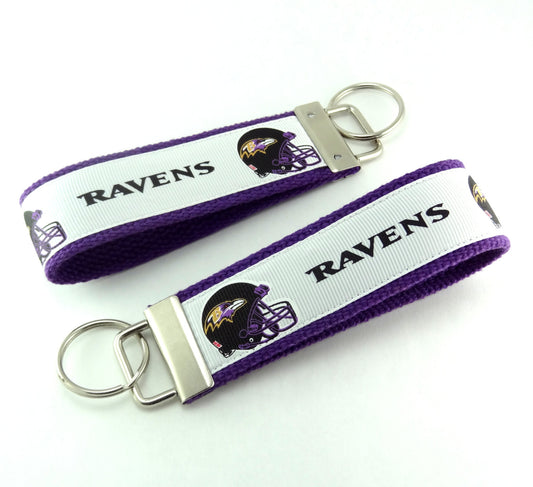 Key Fob (Large): White, Black and Purple Baltimore Ravens Football Themed Key Fob Key Chain