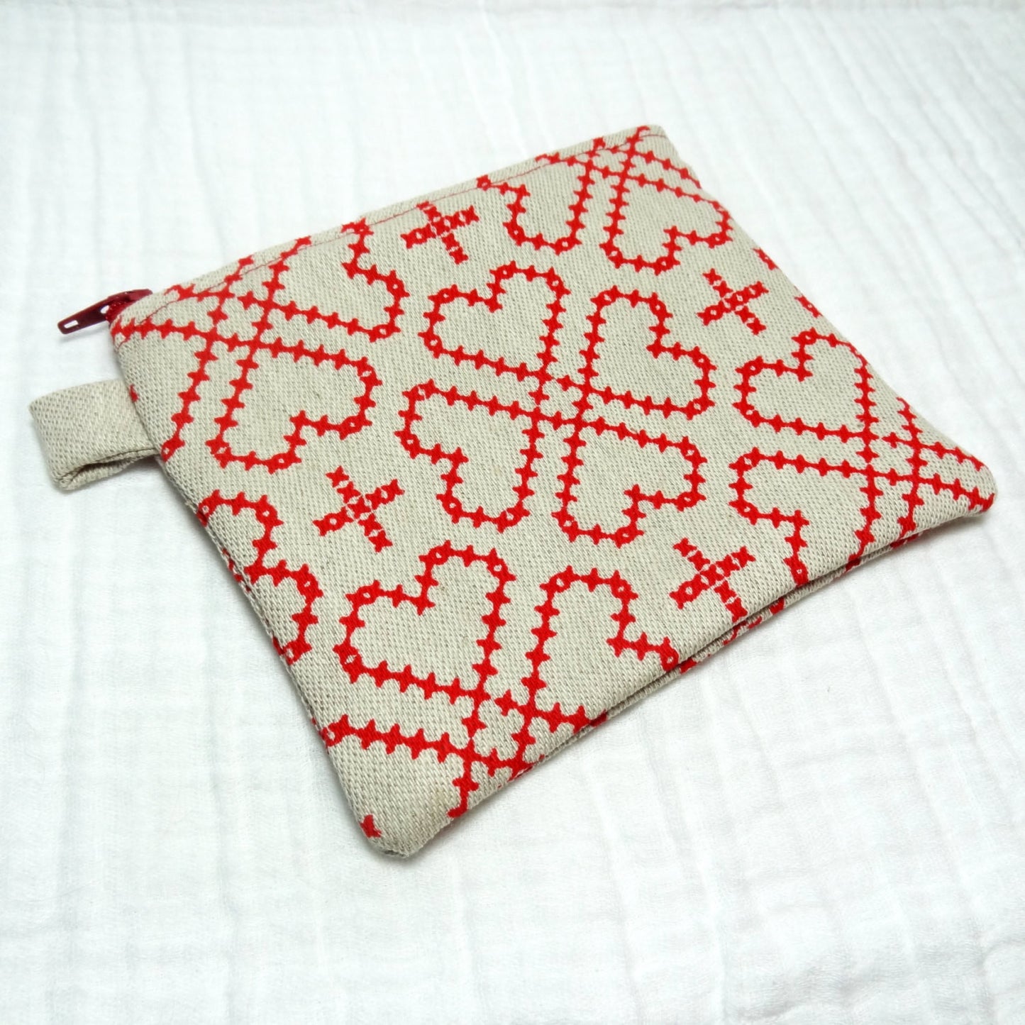 Zippered Pouch - Small Bag - Stitched Hearts