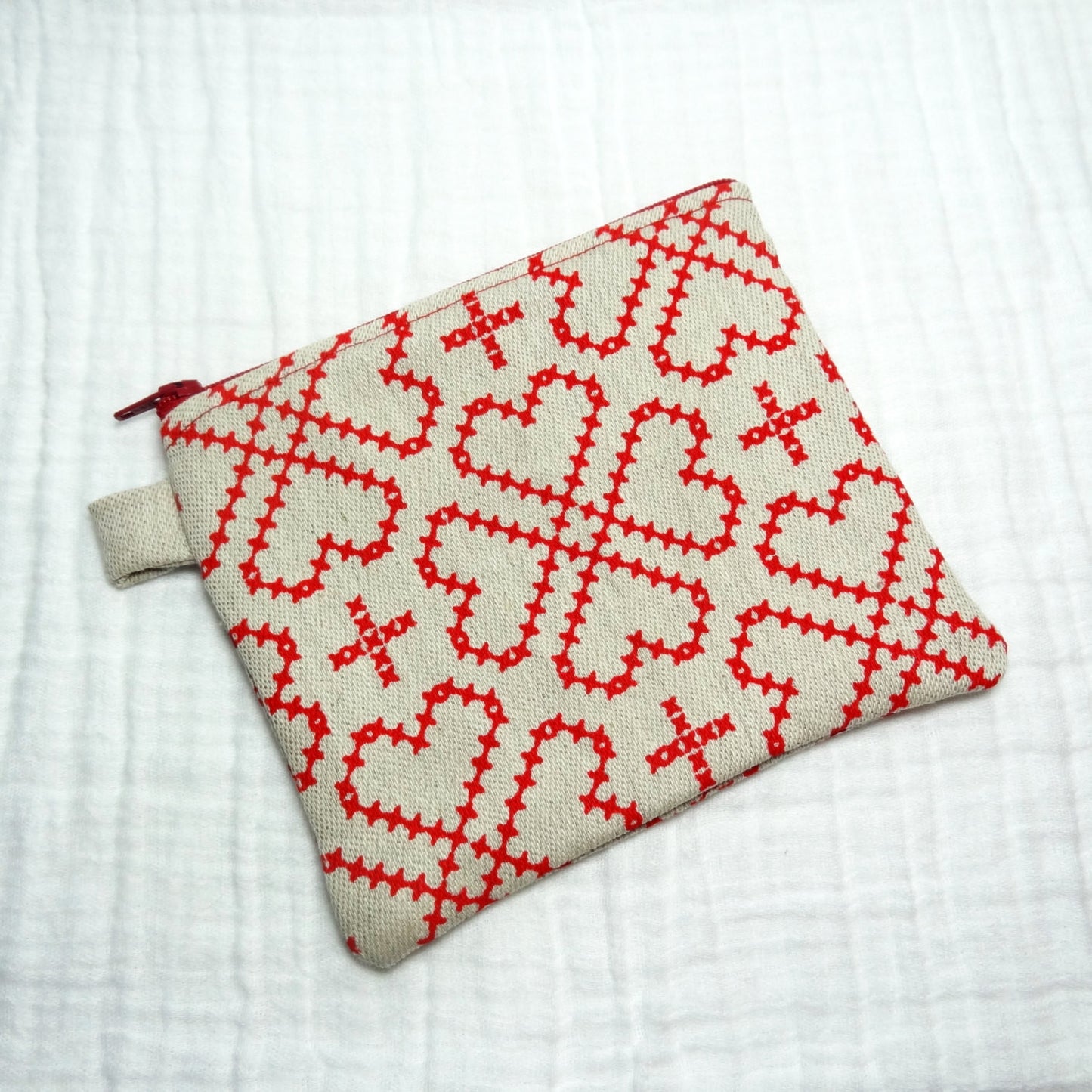 Zippered Pouch - Small Bag - Stitched Hearts